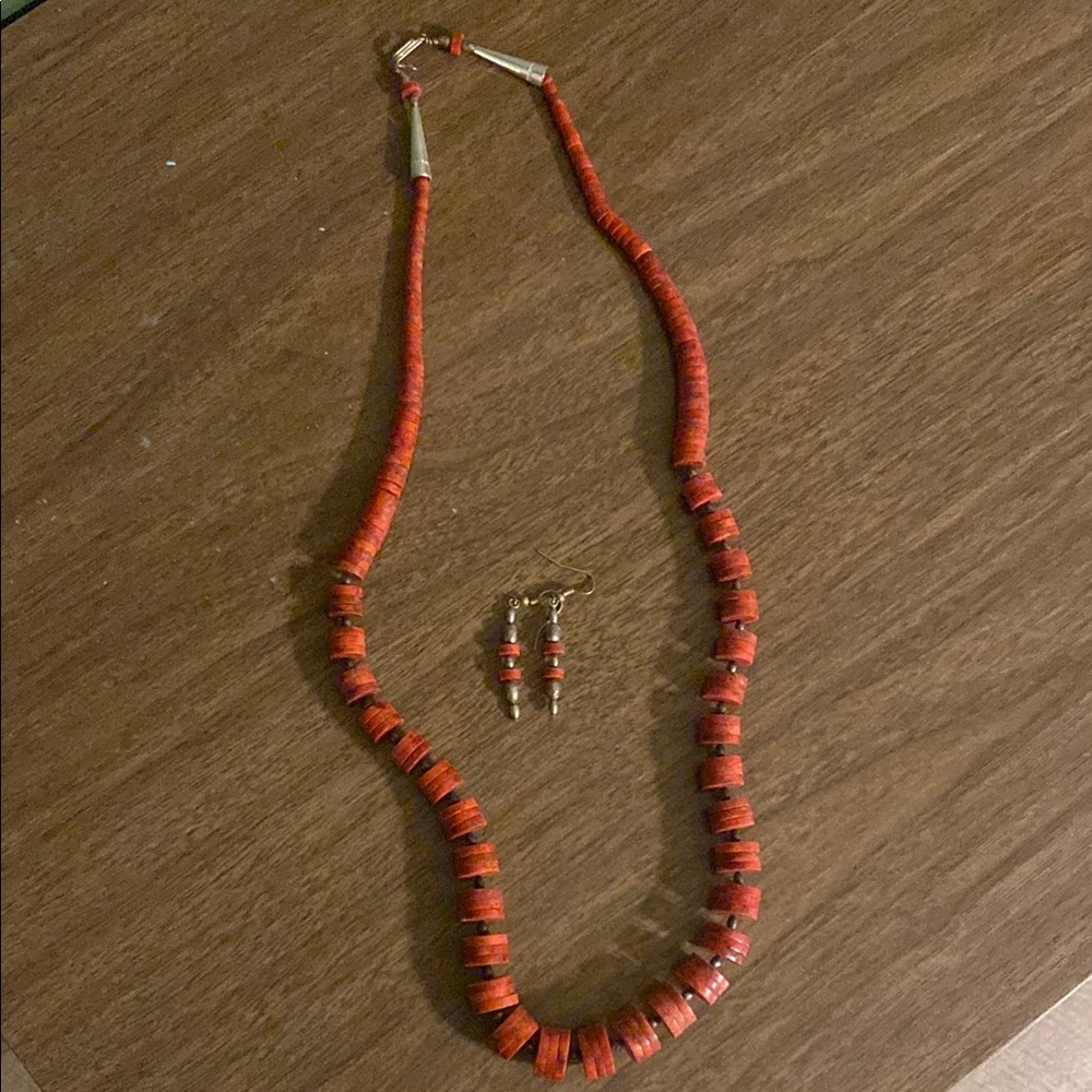 Elegant Red Coral Beaded Necklace and Earring Set